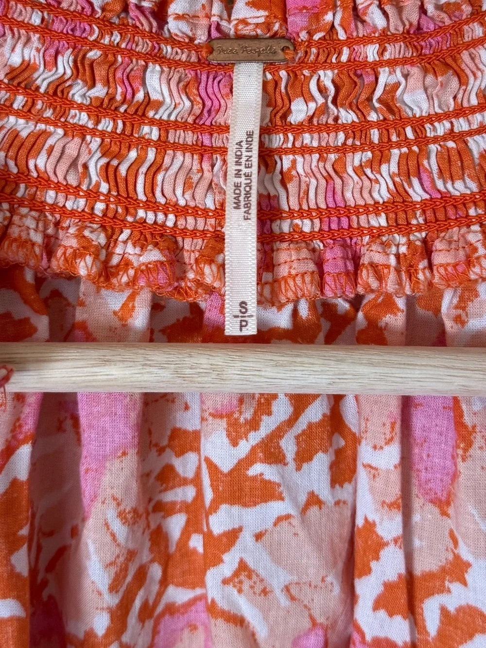 Free People Pink Cotton Floral V-Neck Puff Sleeve Blouse Coral Pink Size Small